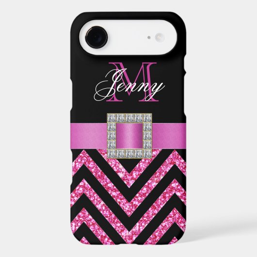 HOT PINK BLACK CHEVRON GLITTER GIRLY Case-Mate iPhone CASE (Back)