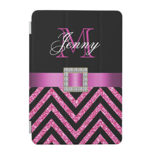 HOT PINK BLACK CHEVRON GLITTER GIRLY iPad MINI COVER
