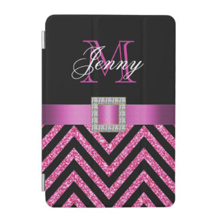 HOT PINK BLACK CHEVRON GLITTER GIRLY iPad MINI COVER