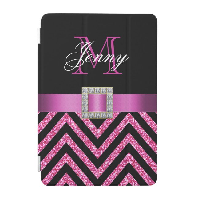 HOT PINK BLACK CHEVRON GLITTER GIRLY iPad MINI COVER (Front)