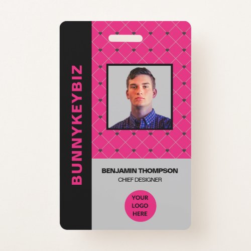 Hot Pink Black Corporate Company Employee ID Badge