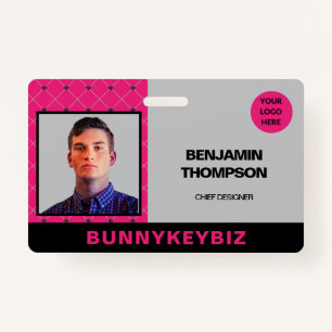 Hot Pink Black Corporate Company Employee ID Badge