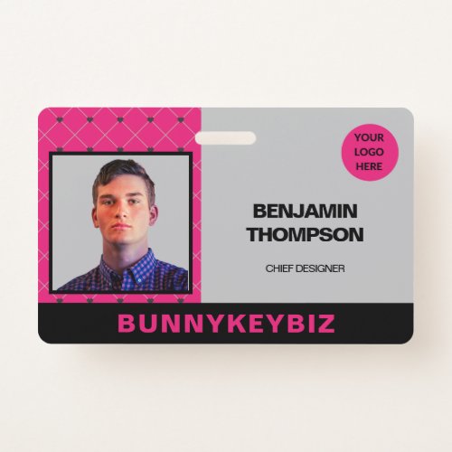 Hot Pink Black Corporate Company Employee ID  Badge