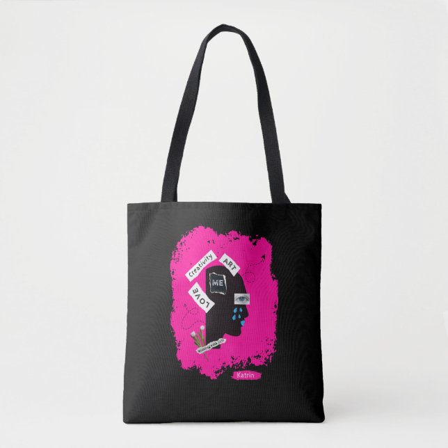 Hot Pink Black Creative Stylish Cool Tote Bag (Front)
