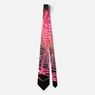 Hot Pink Black Creepy Spooky Spider Web Neck Tie