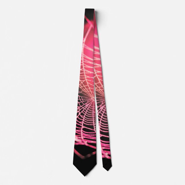 Hot Pink Black Creepy Spooky Spider Web Neck Tie (Front)