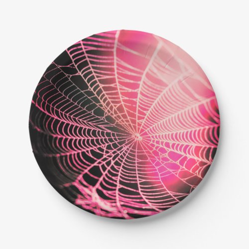 Hot Pink Black Creepy Spooky Spider Web Paper Plates