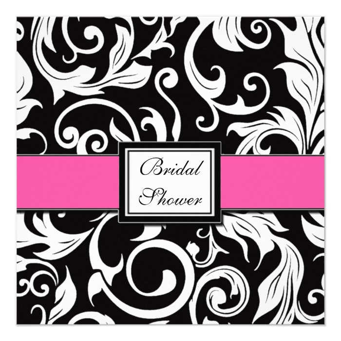 Hot Pink & Black Damask Bridal Shower Invitations