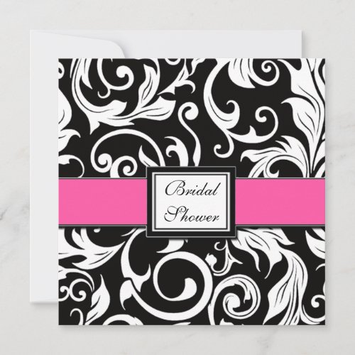 Hot Pink &amp; Black Damask Bridal Shower Invitations