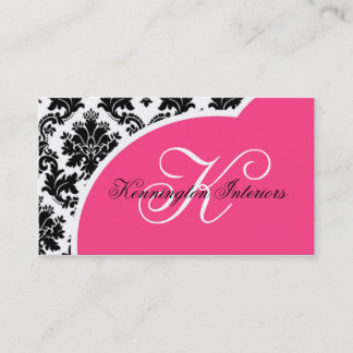 Hot Pink Black Damask Business Cards