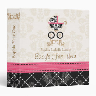 Hot Pink Black DAMASK Carriage Baby Photo Album Binder