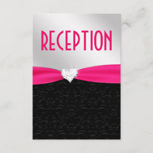Hot Pink Black Damask Diamond Reception Card