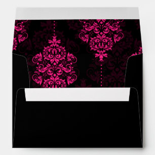 Hot Pink Black Damask Wedding Envelopes