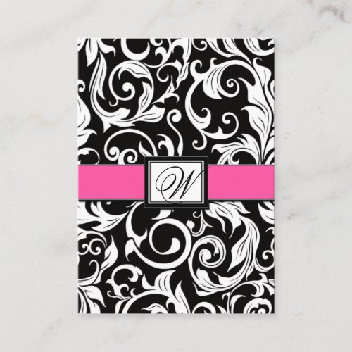 Hot Pink &amp; Black Damask Wedding Reception Cards Business Card Template