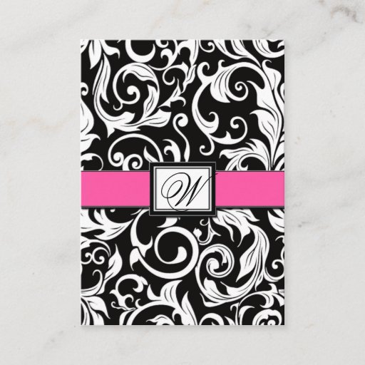 Customizable Hot Pink &amp; Black Damask Wedding Reception Cards Business Card Template