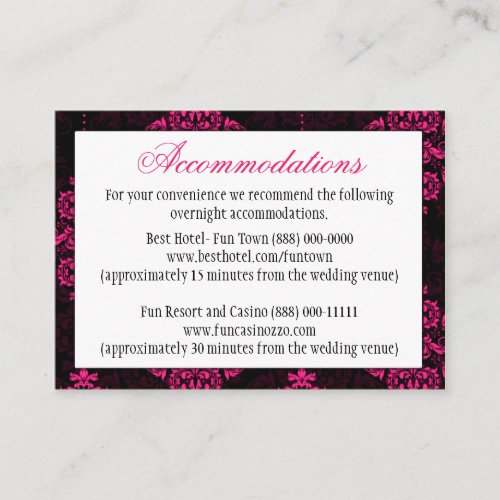 Hot Pink Black Damask Wedding Reception Cards Business Card