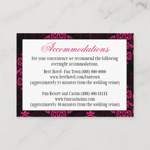 Customizable Hot Pink Black Damask Wedding Reception Cards Business Card