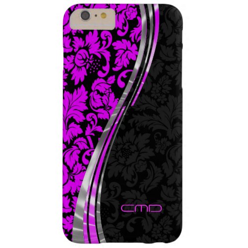 Hot Pink  Black Damasks Silver Accents Barely There iPhone 6 Plus Case