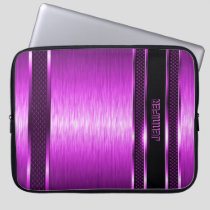 Hot Pink & Black Design Brushed Aluminum Look Laptop Sleeve