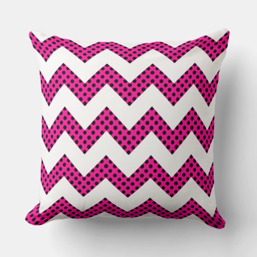 Hot Pink Black Dots Chevron Decorative Pillow