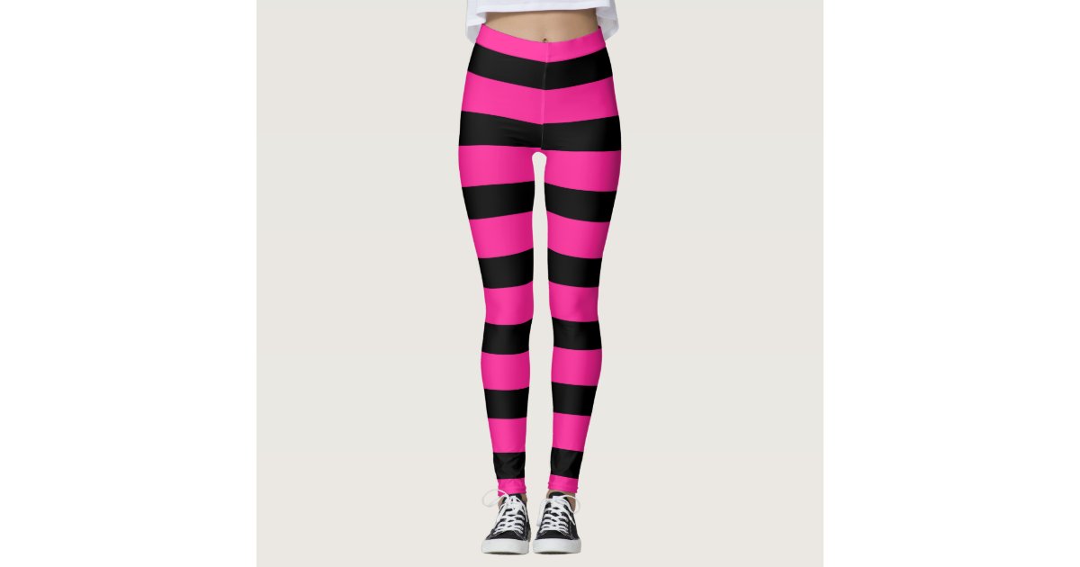 Hot Pink & Black Fashion Stripe Stripes Leggings | Zazzle
