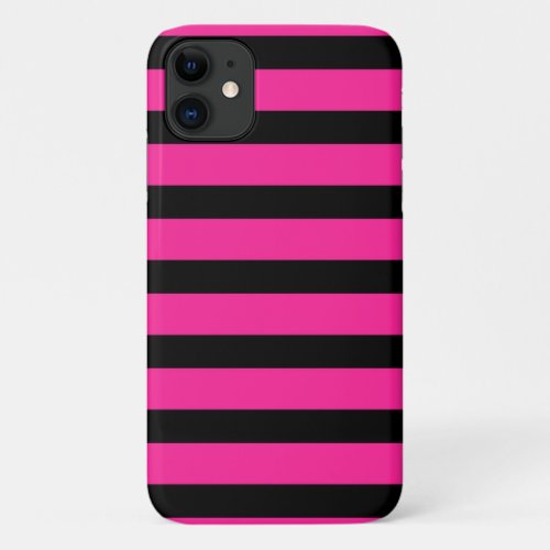 Hot Pink  Black Fashion Stripe Stripes Party iPhone 11 Case