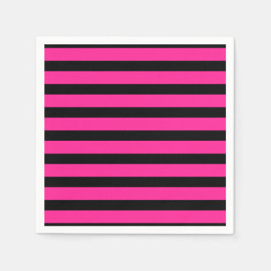 Hot Pink & Black Fashion Stripe Stripes Party Napkins