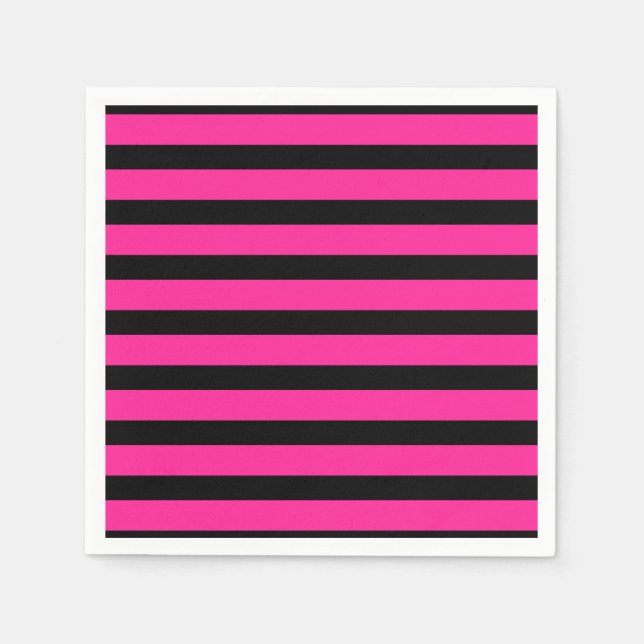 Hot Pink & Black Fashion Stripe Stripes Party Napkins (Front)
