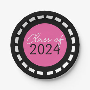 Hot Pink & Black Filmstrip Class Year Graduation Paper Plates
