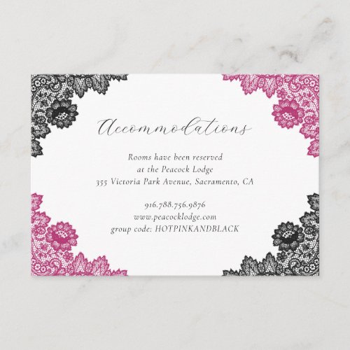 Hot Pink Black Floral Lace Wedding Accommodation
