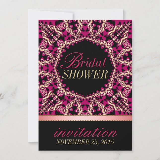 Hot Pink Black Flourish Bridal Shower Party Invitation (Front)