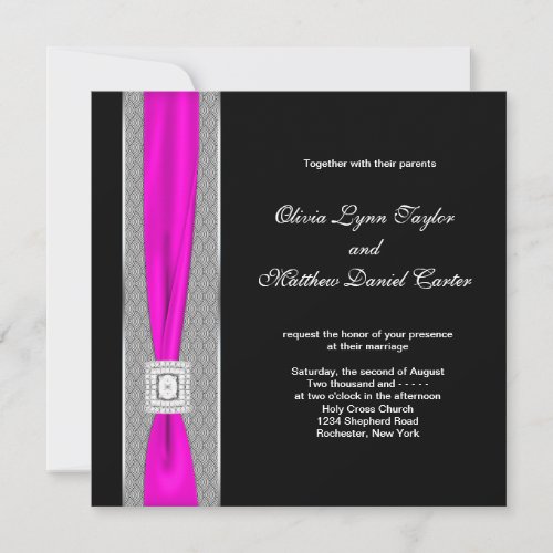 Hot Pink Black Fuchsia Pink Bow Wedding Custom Invitations