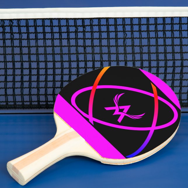 Hot Pink Black Geometric Monogram Design Ping Pong Paddle (Insitu)