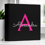 Hot Pink Black Girly Script Monogram Name Modern 3 Ring Binder<br><div class="desc">Hot Pink and Black simple  Script Monogram Name Binder. This makes the perfect sweet 16 birthday,  wedding,  bridal shower,  anniversary,  baby shower or bachelorette party gift for someone that loves glam luxury and chic styles.</div>