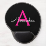 Hot Pink Black Girly Script Monogram Name Modern Gel Mouse Pad<br><div class="desc">Hot Pink and Black Monogram Add Your Own Name Mousepad (Mouse Pad). This makes the perfect sweet 16 birthday,  wedding,  bridal shower,  anniversary,  baby shower or bachelorette party gift for someone that loves glam luxury and chic styles.</div>