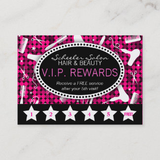 Hot Pink & Black Glam Custom Salon Loyalty Card