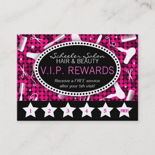 Hot Pink &amp; Black Glam Custom Salon Loyalty Card Business Card Templates