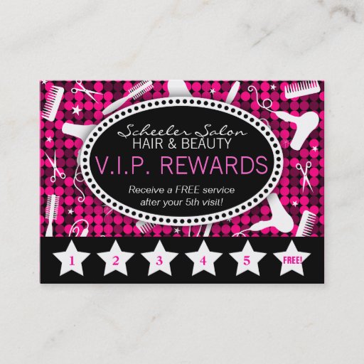 Customizable Hot Pink & Black Glam Custom Salon Loyalty Card Business Card Templates