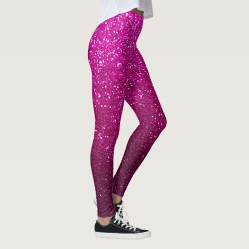 Hot Pink Black Glitter Ombre Sparkles Yoga Leggings