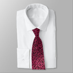 Hot Pink Black Glitter Professional Animal Print Neck Tie