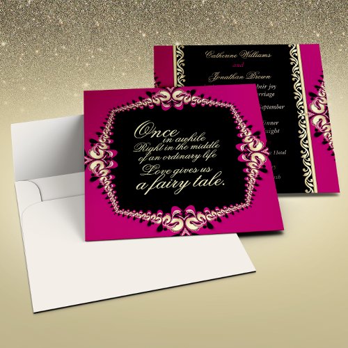 Hot Pink Black Gold Fractal Lace Fairytale Special Invitation