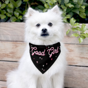 Hot Pink & Black Good Girl Pet Bandana Collar