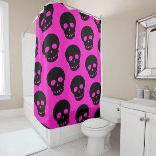 Hot Pink Black Goth Skulls Pattern Shower Curtain