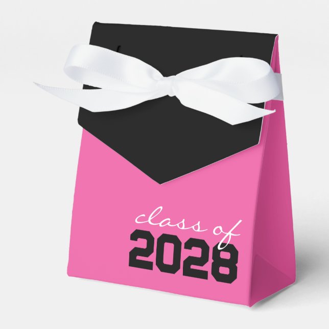 Hot Pink & Black Graduation Favor Boxes (Front Side)