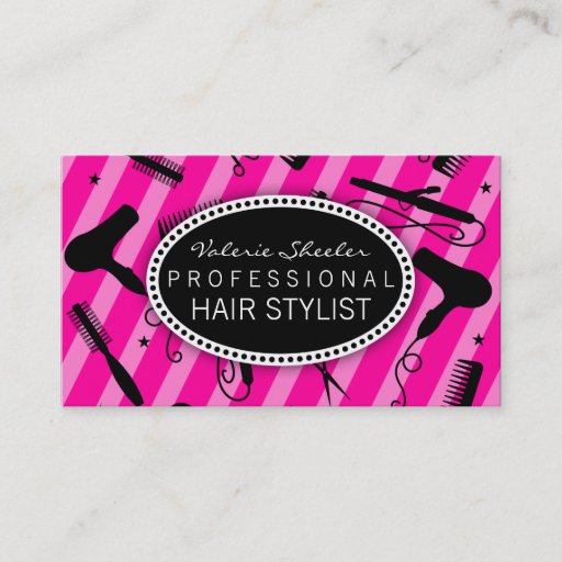 Customizable Hot Pink & Black Hair Salon Tools Business Card