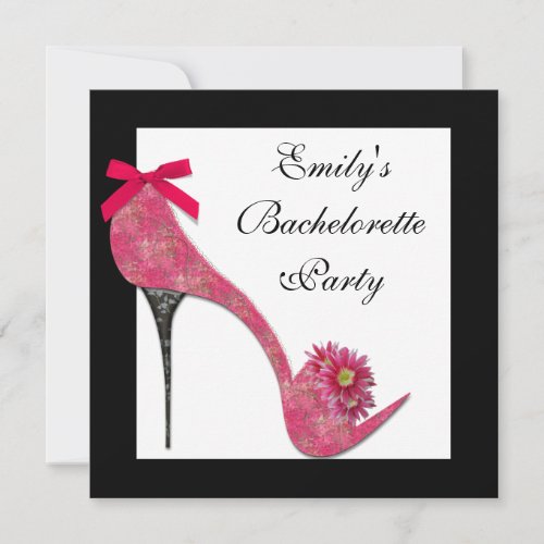 Hot Pink Black High Heel Shoes Bahcelorette Party Invitation