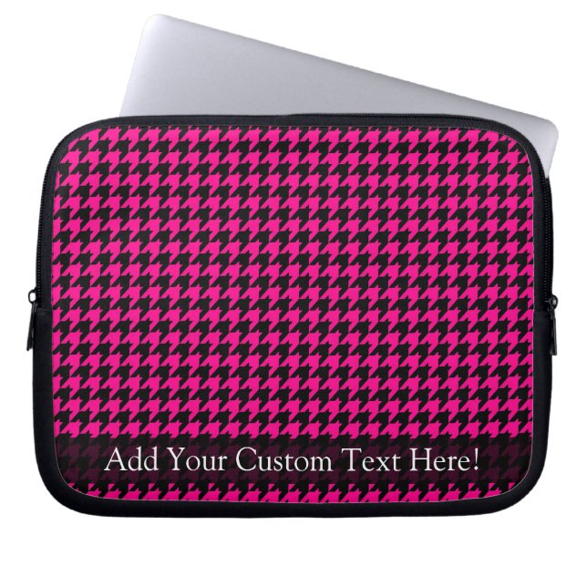 Hot Pink/Black Houndstooth Laptop Sleeve (Front)