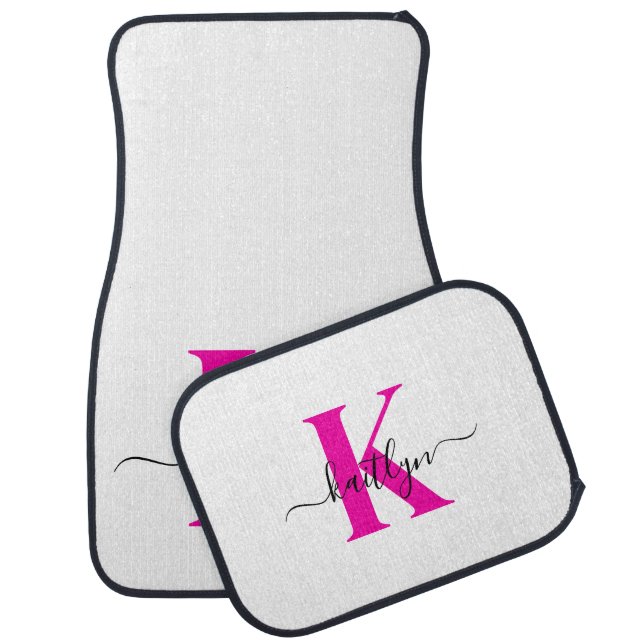 Hot Pink Black Initial Name Monogrammed Car Floor Mat (Set)