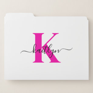 Hot Pink Black Initial Name Monogrammed File Folder