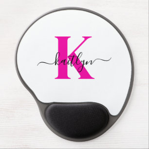 Hot Pink Black Initial Name Monogrammed Gel Mouse Pad